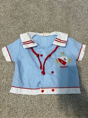 Vintage Adorable Sailor Baby Shirt 12 months blue white Captain Sea Nautical